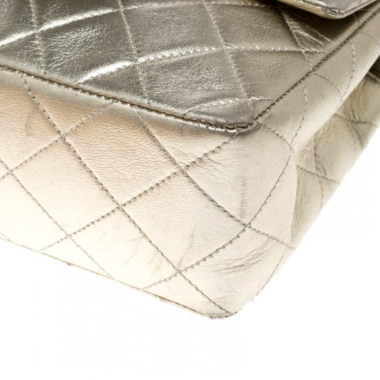Pre Owned Chanel Light Gold Quilted Leather Mini Vintage Classic Single Flap Bag