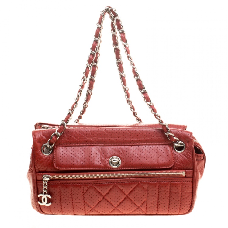 Chanel Red Perforated Leather 50s Shoulder Bag Chanel