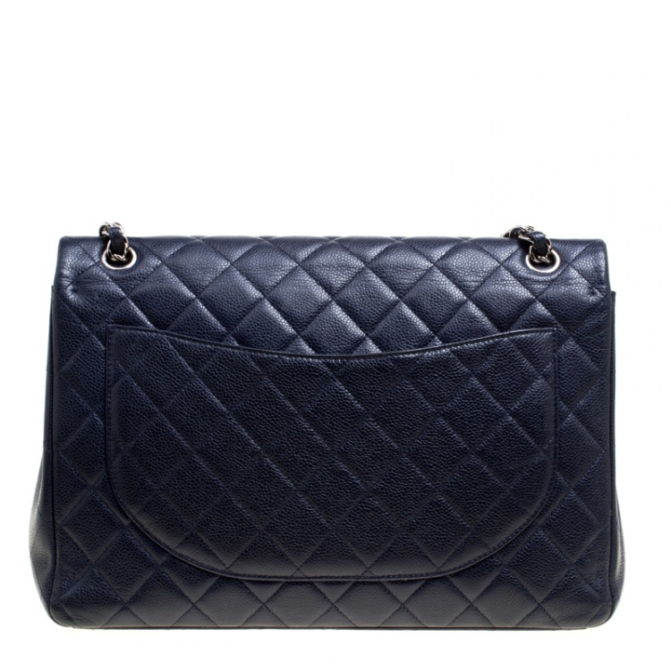 Pre Owned Chanel Navy Blue Quilted Leather Maxi Classic Single Flap Bag
