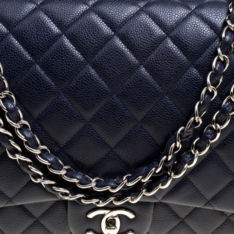 Pre Owned Chanel Navy Blue Quilted Leather Maxi Classic Single Flap Bag