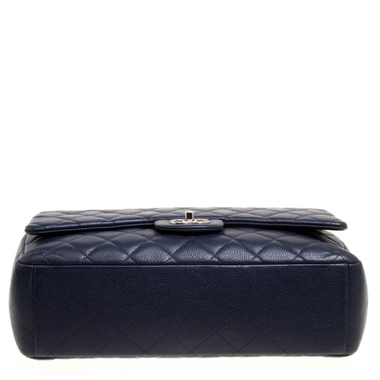 Pre Owned Chanel Navy Blue Quilted Leather Maxi Classic Single Flap Bag