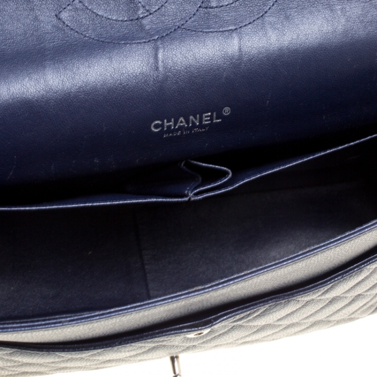 Pre Owned Chanel Navy Blue Quilted Leather Maxi Classic Single Flap Bag