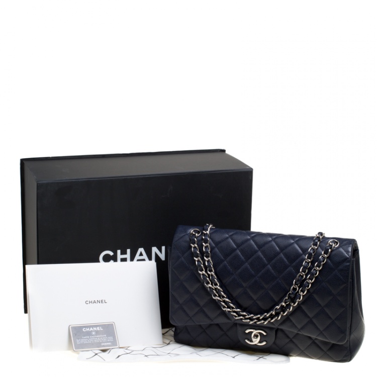 Pre Owned Chanel Navy Blue Quilted Leather Maxi Classic Single Flap Bag