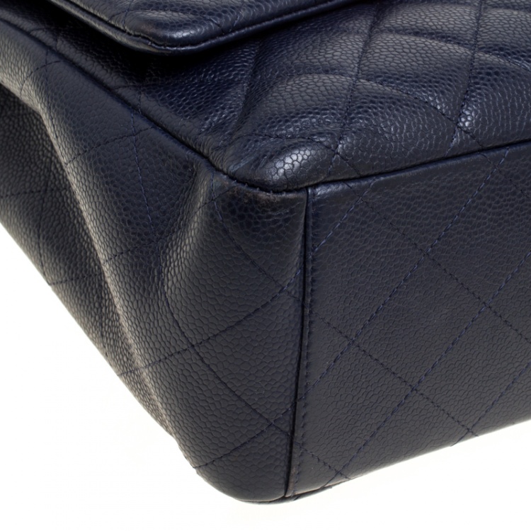 Pre Owned Chanel Navy Blue Quilted Leather Maxi Classic Single Flap Bag
