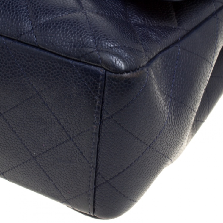 Pre Owned Chanel Navy Blue Quilted Leather Maxi Classic Single Flap Bag