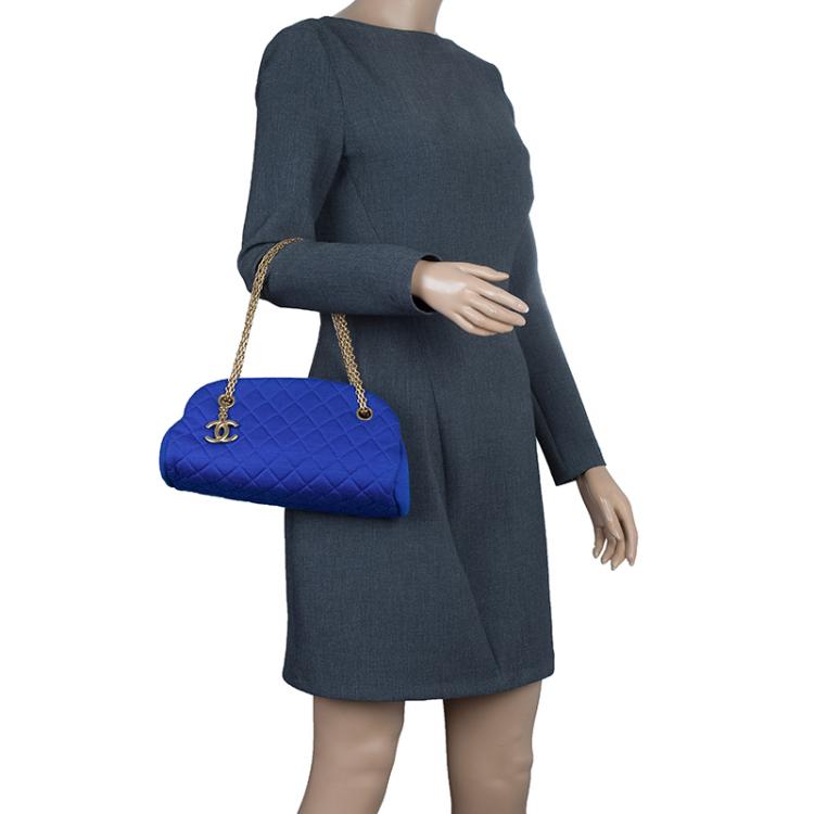 Pre Owned Chanel Blue Quilted Jersey Small Just Mademoiselle Bowler Bag