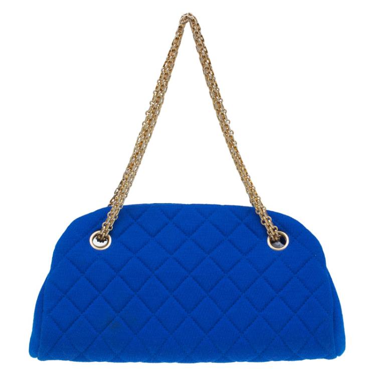 Pre Owned Chanel Blue Quilted Jersey Small Just Mademoiselle Bowler Bag