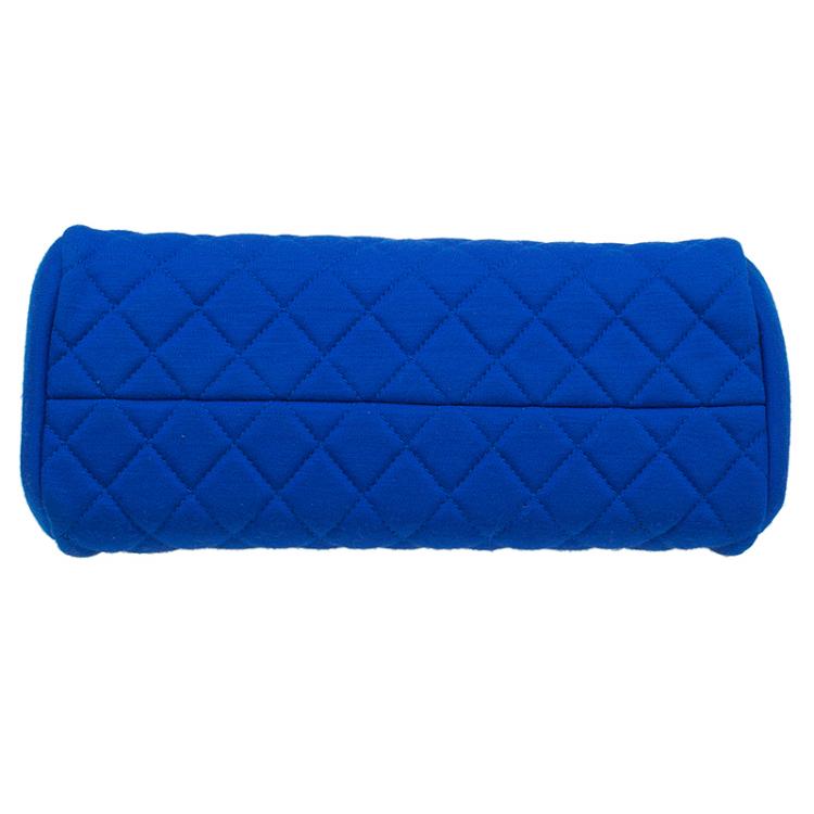 Pre Owned Chanel Blue Quilted Jersey Small Just Mademoiselle Bowler Bag
