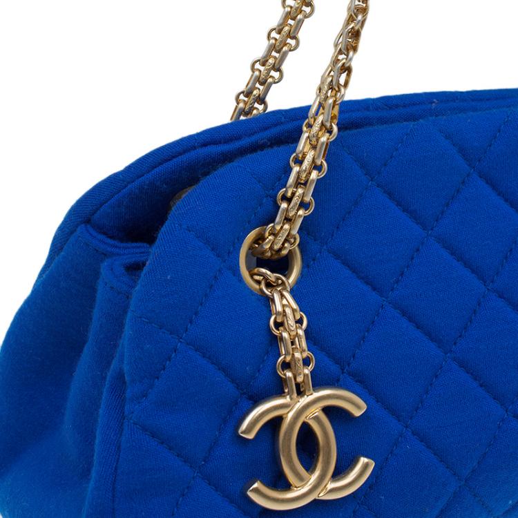 Pre Owned Chanel Blue Quilted Jersey Small Just Mademoiselle Bowler Bag
