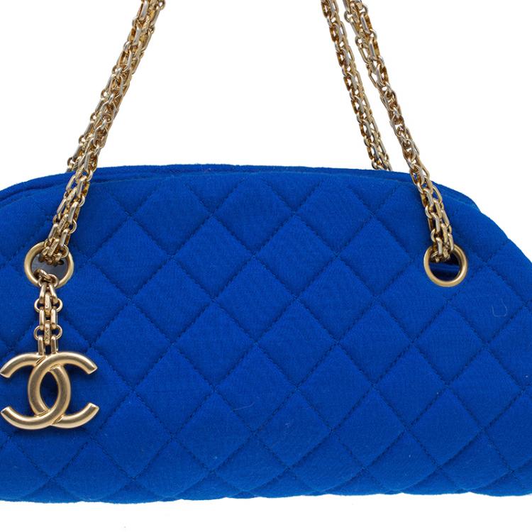 Pre Owned Chanel Blue Quilted Jersey Small Just Mademoiselle Bowler Bag