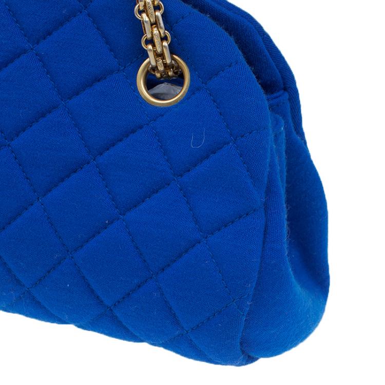 Pre Owned Chanel Blue Quilted Jersey Small Just Mademoiselle Bowler Bag