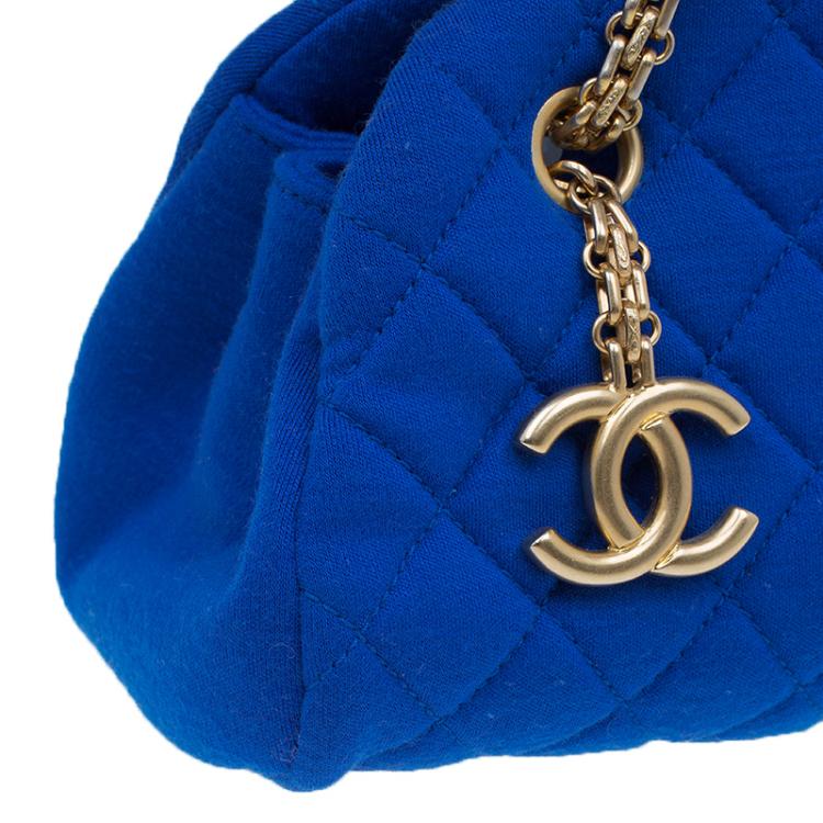 Pre Owned Chanel Blue Quilted Jersey Small Just Mademoiselle Bowler Bag