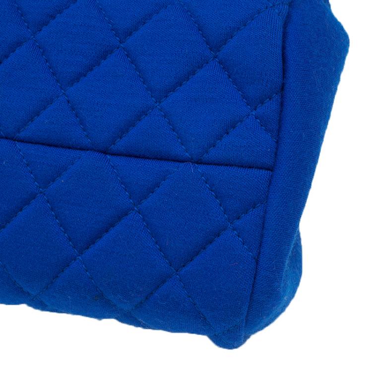 Pre Owned Chanel Blue Quilted Jersey Small Just Mademoiselle Bowler Bag