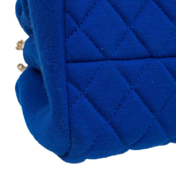 Pre Owned Chanel Blue Quilted Jersey Small Just Mademoiselle Bowler Bag