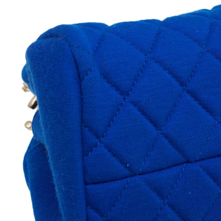 Pre Owned Chanel Blue Quilted Jersey Small Just Mademoiselle Bowler Bag