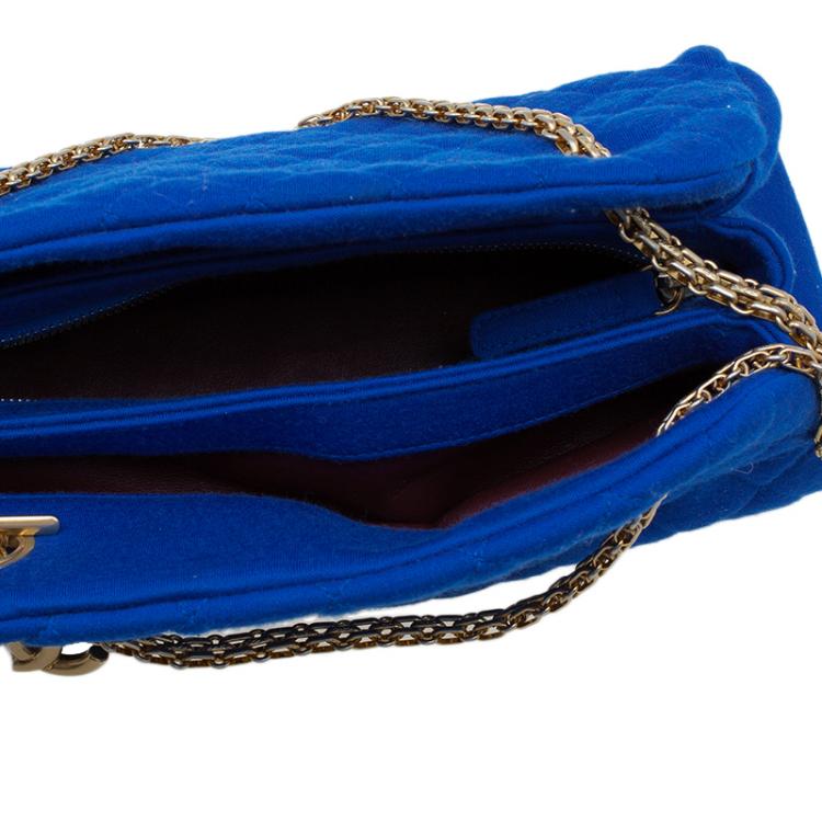 Pre Owned Chanel Blue Quilted Jersey Small Just Mademoiselle Bowler Bag