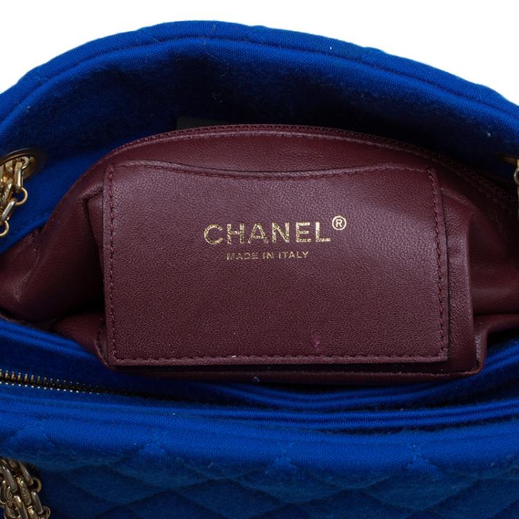 Pre Owned Chanel Blue Quilted Jersey Small Just Mademoiselle Bowler Bag