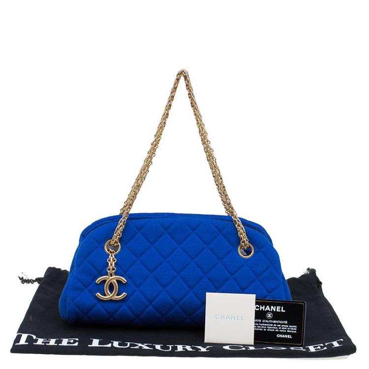 Pre Owned Chanel Blue Quilted Jersey Small Just Mademoiselle Bowler Bag