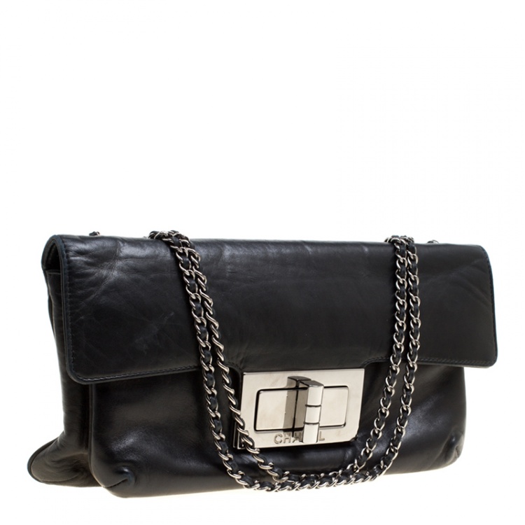Pre Owned Chanel Black Leather Giant Reissue Flap Shoulder Bag
