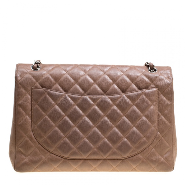 Pre Owned Chanel Pale Taupe Quilted Leather Maxi Classic Single Flap Bag