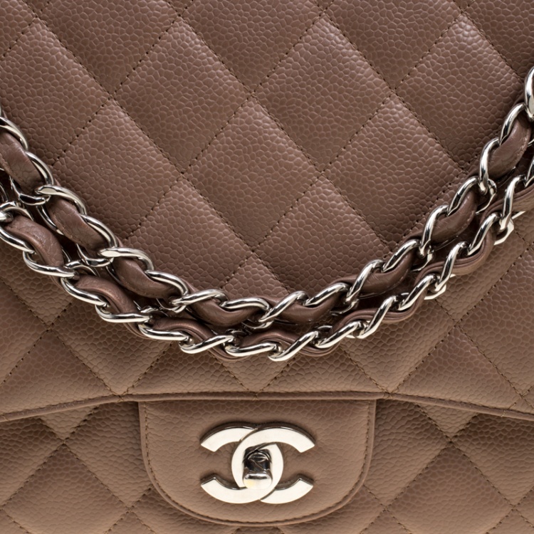Pre Owned Chanel Pale Taupe Quilted Leather Maxi Classic Single Flap Bag