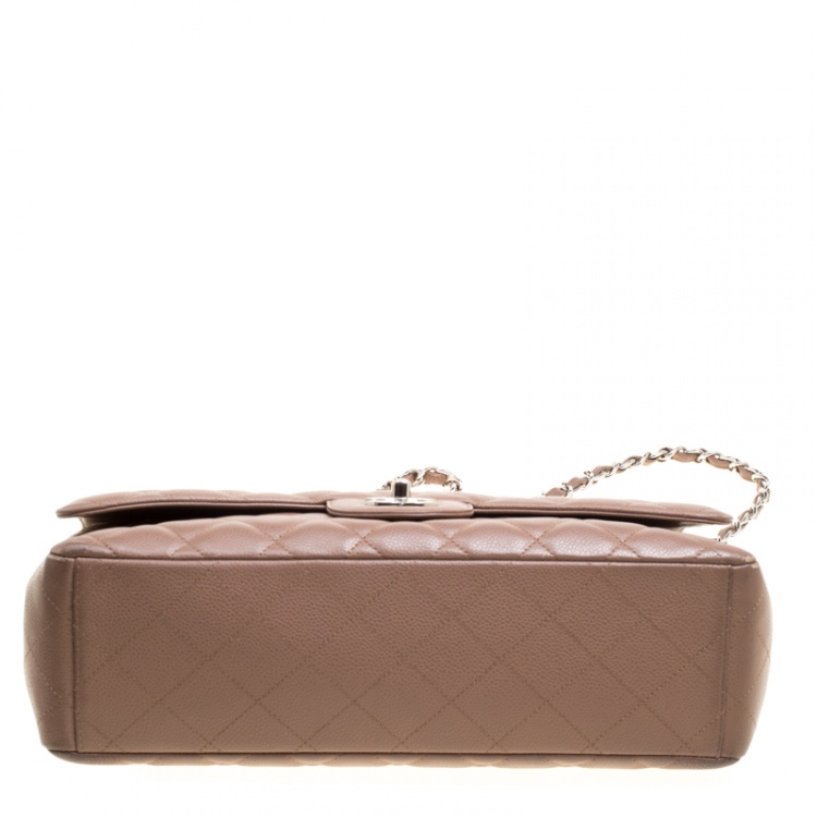 Pre Owned Chanel Pale Taupe Quilted Leather Maxi Classic Single Flap Bag