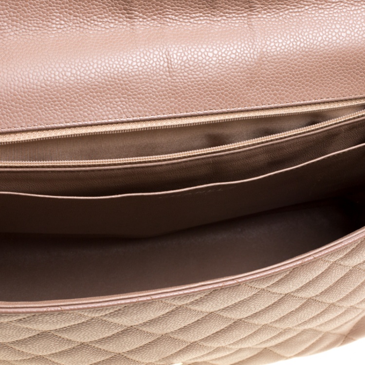 Pre Owned Chanel Pale Taupe Quilted Leather Maxi Classic Single Flap Bag