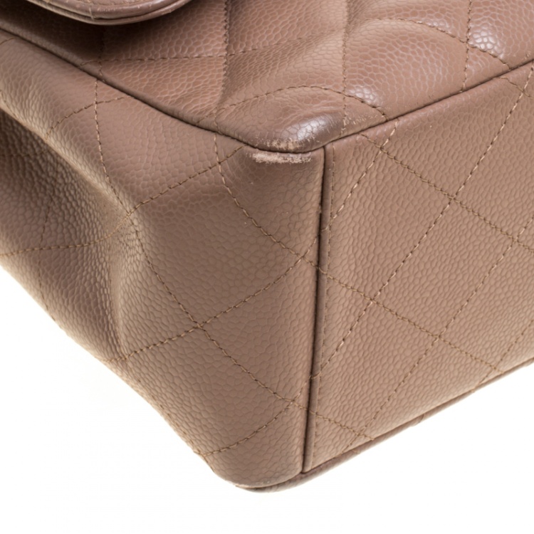 Pre Owned Chanel Pale Taupe Quilted Leather Maxi Classic Single Flap Bag