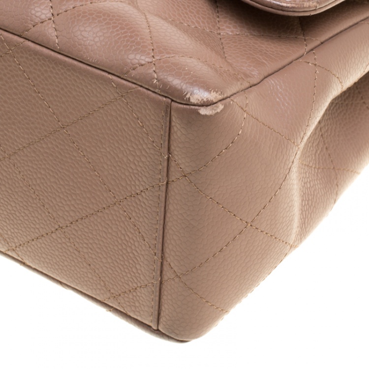 Pre Owned Chanel Pale Taupe Quilted Leather Maxi Classic Single Flap Bag