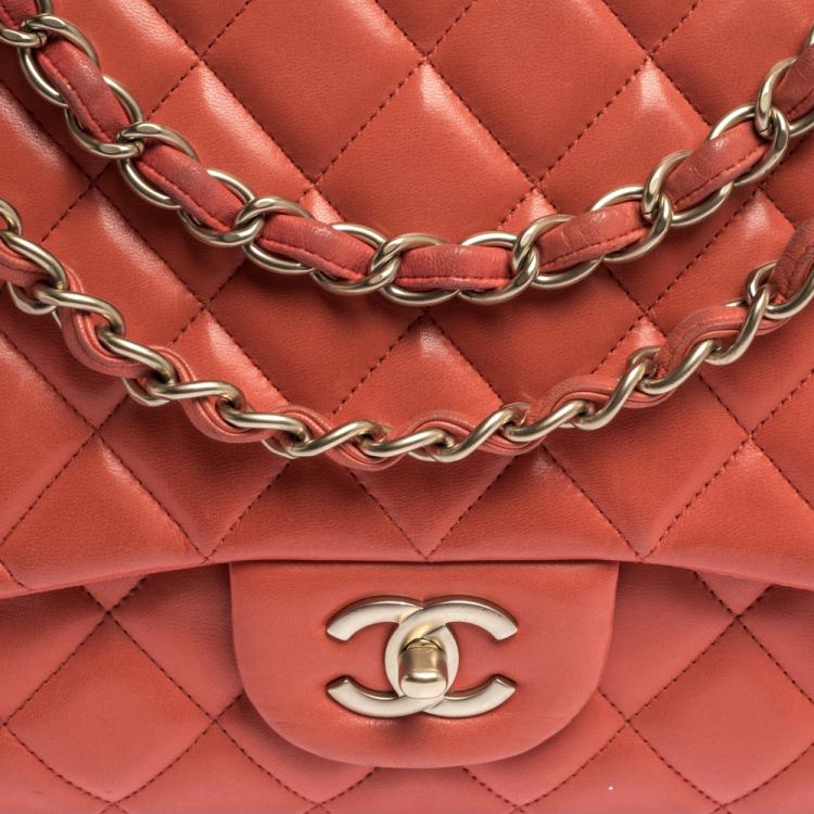 Pre Owned Chanel Red Quilted Leather Maxi Classic Single Flap Bag
