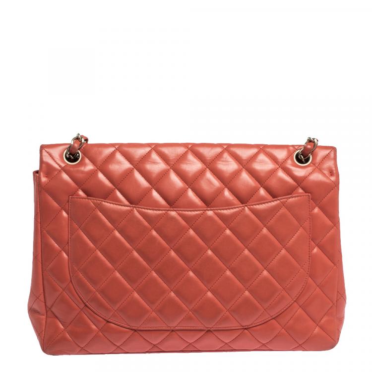 Pre Owned Chanel Red Quilted Leather Maxi Classic Single Flap Bag