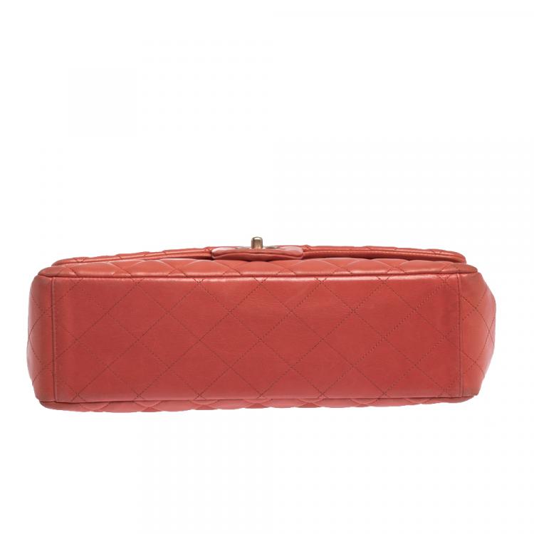 Pre Owned Chanel Red Quilted Leather Maxi Classic Single Flap Bag
