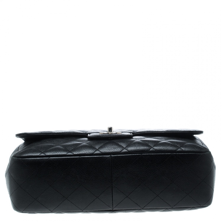 Pre Owned Chanel Black Quilted Caviar Leather Jumbo Classic Single Flap Bag
