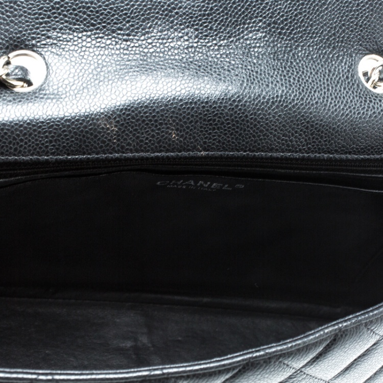 Pre Owned Chanel Black Quilted Caviar Leather Jumbo Classic Single Flap Bag