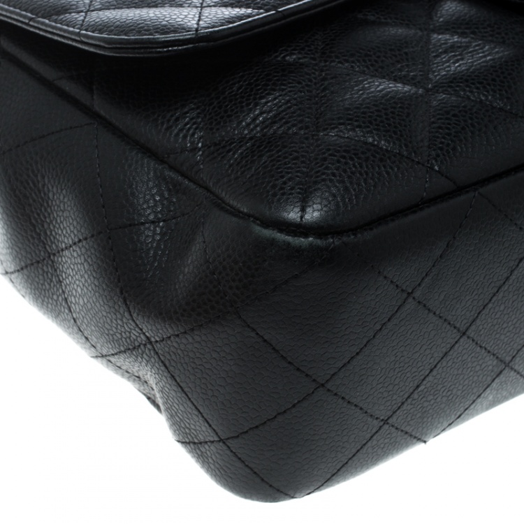 Pre Owned Chanel Black Quilted Caviar Leather Jumbo Classic Single Flap Bag