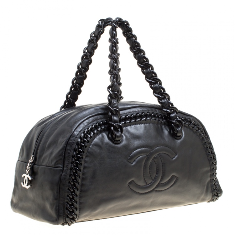 Pre Owned Chanel Black Leather CC Chain Around Bowling Bag