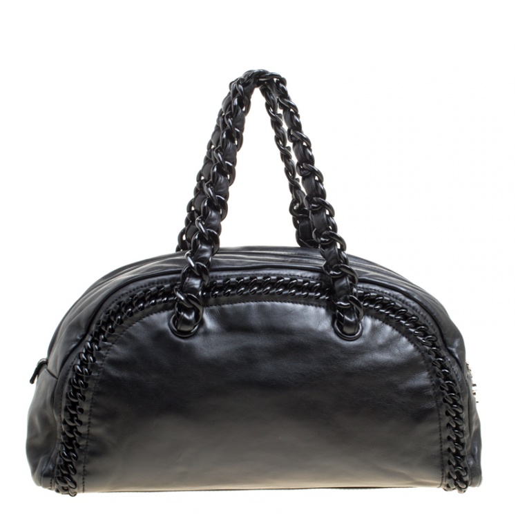 Pre Owned Chanel Black Leather CC Chain Around Bowling Bag