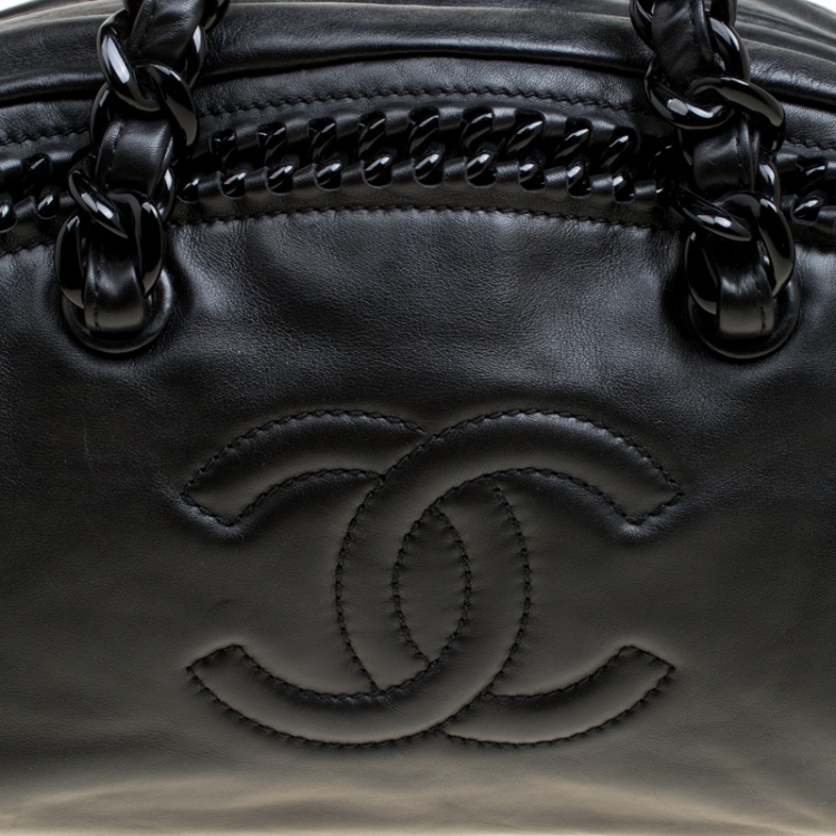 Pre Owned Chanel Black Leather CC Chain Around Bowling Bag