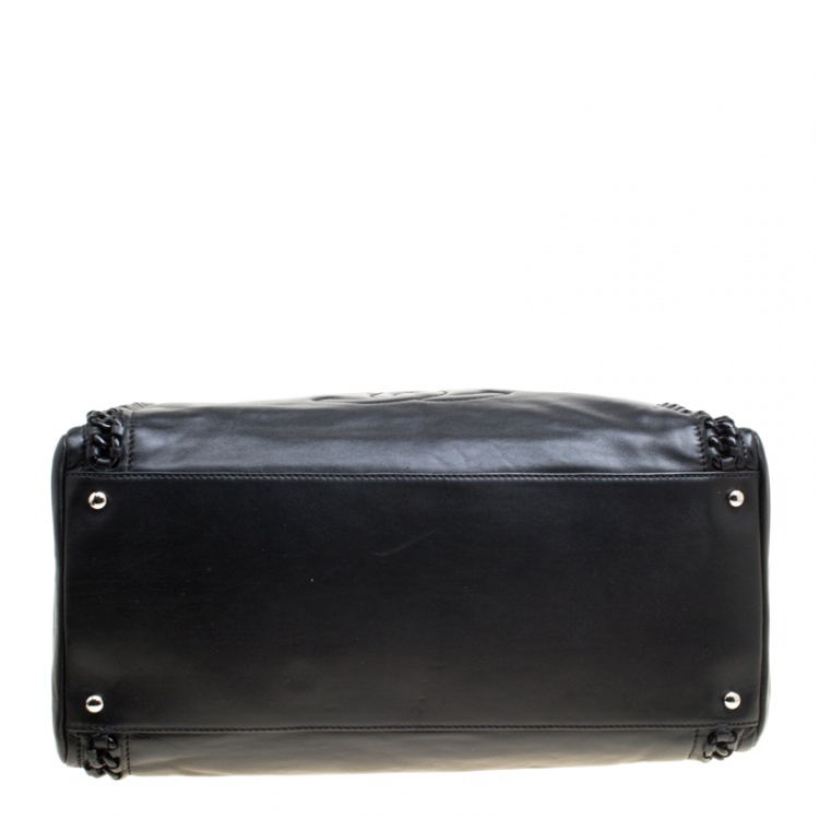 Pre Owned Chanel Black Leather CC Chain Around Bowling Bag