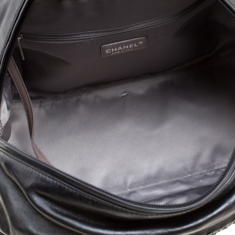 Pre Owned Chanel Black Leather CC Chain Around Bowling Bag