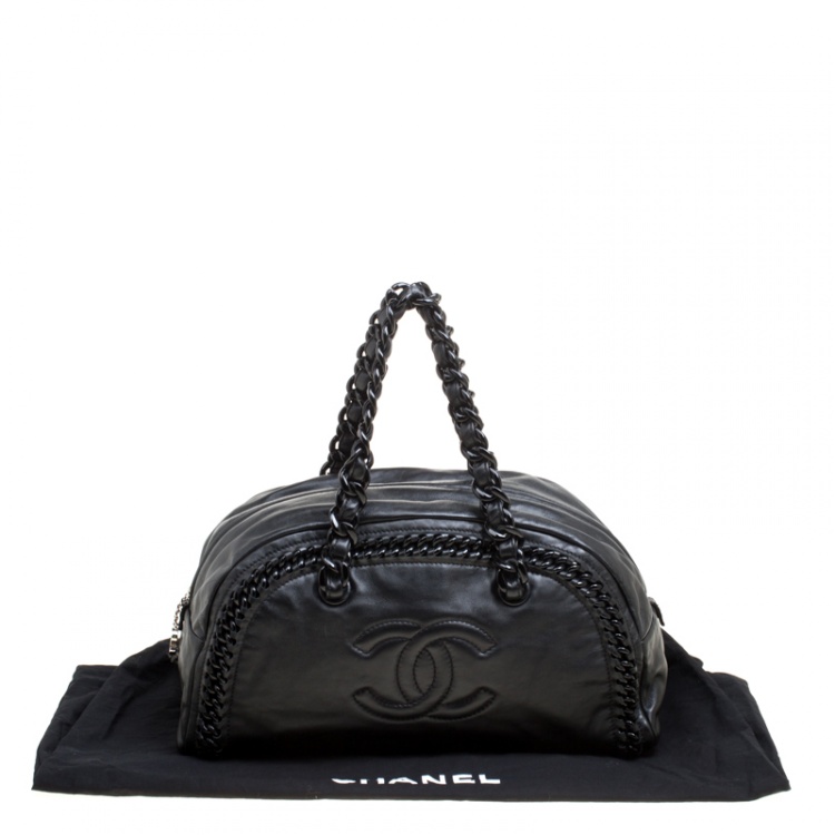Pre Owned Chanel Black Leather CC Chain Around Bowling Bag