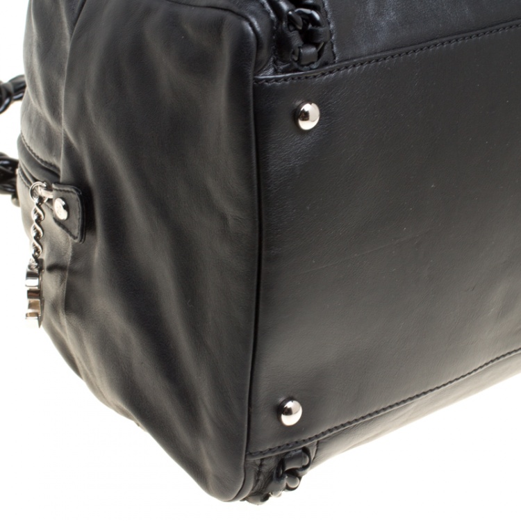 Pre Owned Chanel Black Leather CC Chain Around Bowling Bag