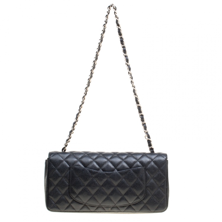 Pre Owned Chanel Black Quilted Caviar Leather Classic Single Flap Bag