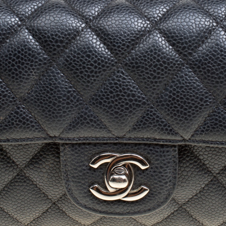 Pre Owned Chanel Black Quilted Caviar Leather Classic Single Flap Bag