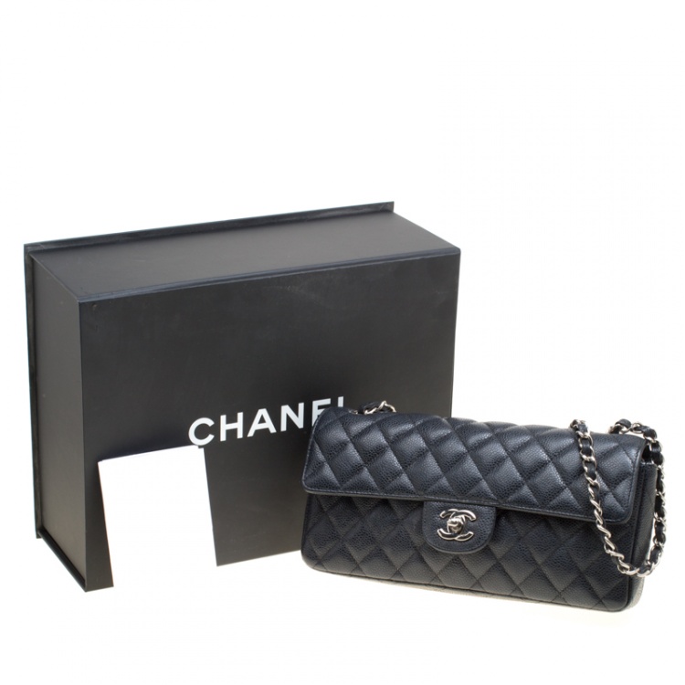 Pre Owned Chanel Black Quilted Caviar Leather Classic Single Flap Bag