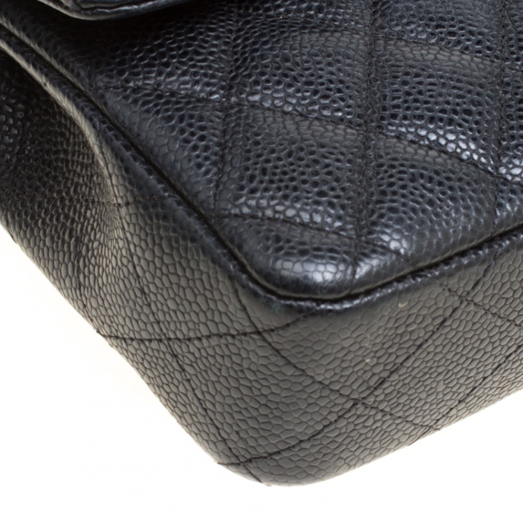 Pre Owned Chanel Black Quilted Caviar Leather Classic Single Flap Bag