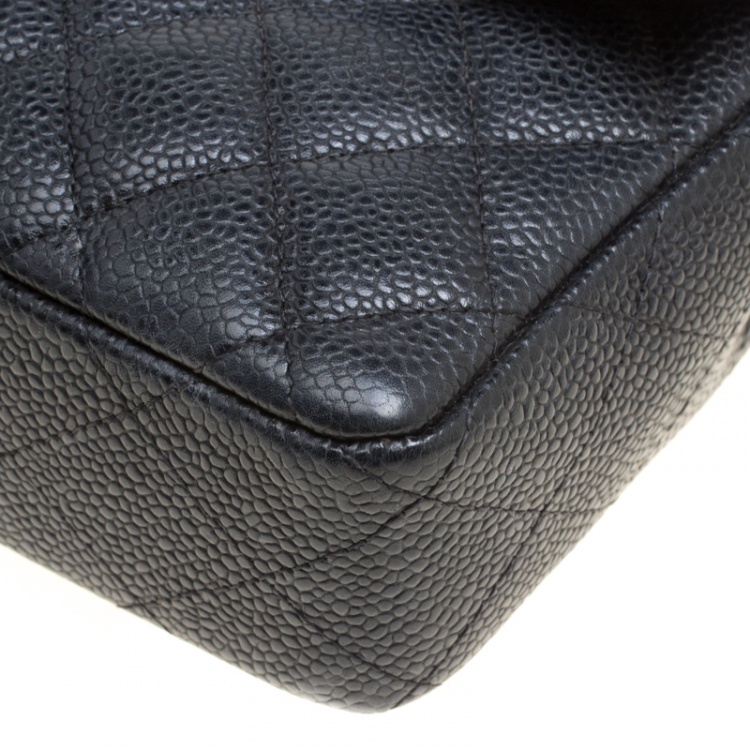Pre Owned Chanel Black Quilted Caviar Leather Classic Single Flap Bag