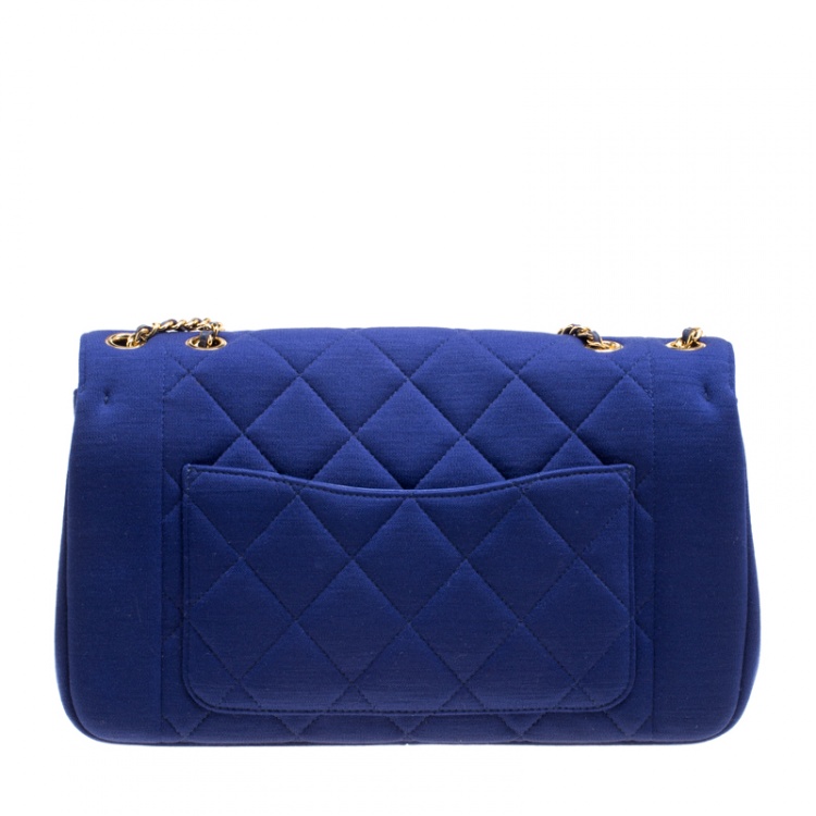 Pre Owned Chanel Blue Quilted Jersey Diana Flap Bag