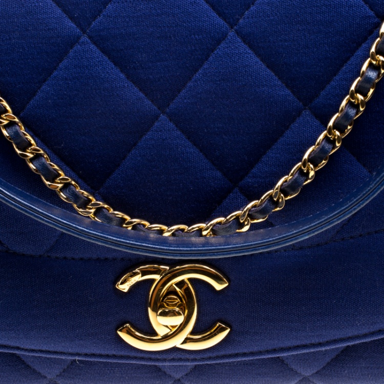 Pre Owned Chanel Blue Quilted Jersey Diana Flap Bag
