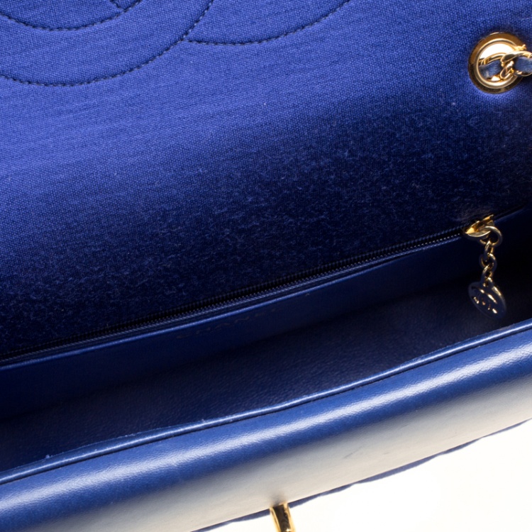 Pre Owned Chanel Blue Quilted Jersey Diana Flap Bag